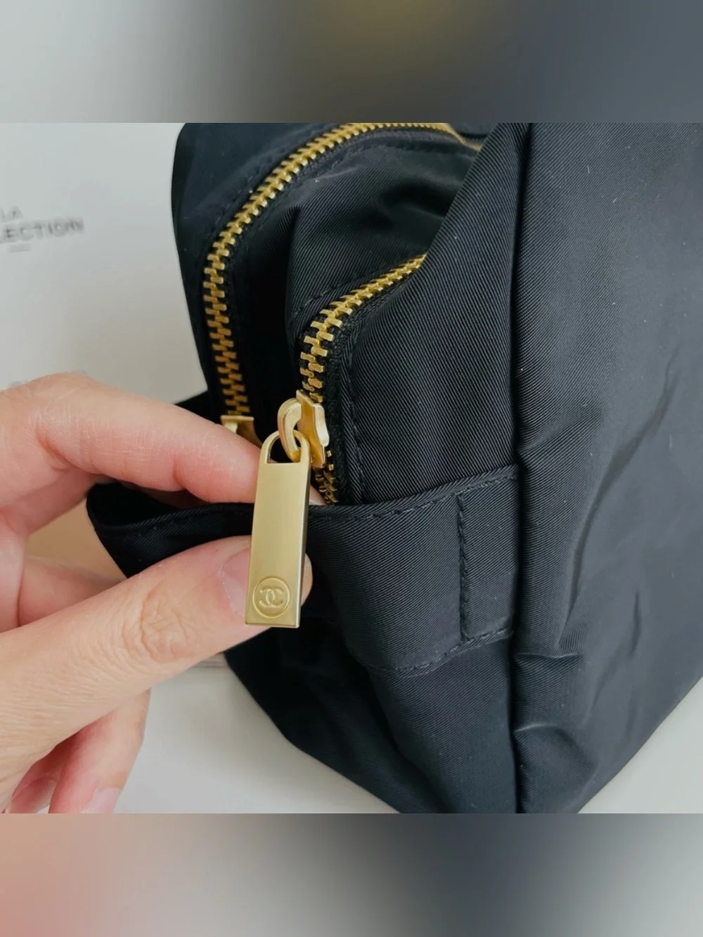 Chanel Black Double Zip Travel Cosmetic Bag